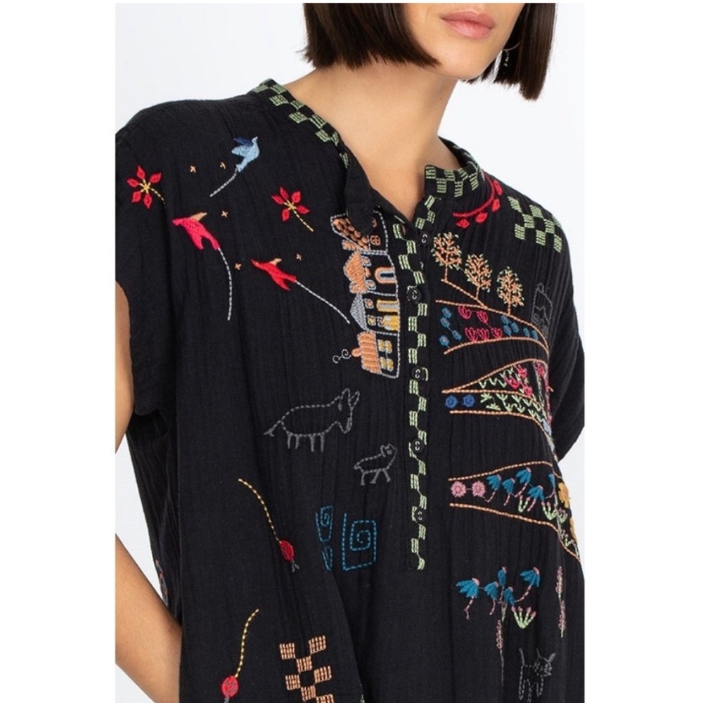 JOHNNY WAS Cartagena Cotton Dress Black Gauzy Dress Embroidered XS - Picture 5 of 9